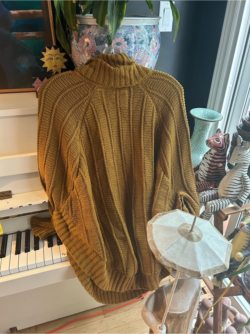 Angel of the North Chunky Knit Turtleneck Sweater Brown Oversized Women L - Picture 7 of 15